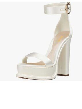 XYD White Platform Sandals Open Toe Buckle Ankle Strap Block Chunky Heels Shoes